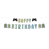 Banner "Happy Birthday" Level Up Game party 1,5 m