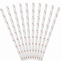 Slamky papierov, biele s Rose gold hviezdikami 19,5 cm (10 ks)