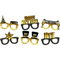 Okuliare papierov Happy New Year ierno - zlat 6 ks