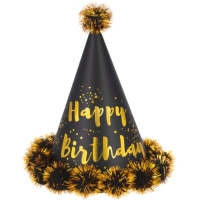 iapoka s brmbolcami Happy Birthday ierno-zlat 17 cm 1 ks