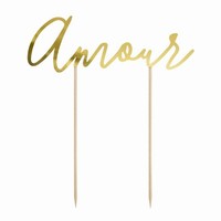 DEKORACE na dort - nápis Amour zlatý 22,5cm