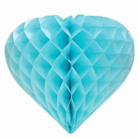 DEKORÁCIA závesná Srdce voštinové svetlo modré 26cm