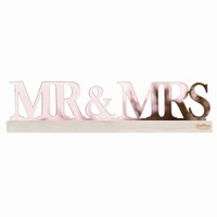 Dekoran akrylov npis Mr & Mrs na drevenom podstavci 30 x 7,5 cm