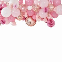 DEKORAČNÍ sada s balónky, střapci, rozetami a dekoračními koulemi růžová