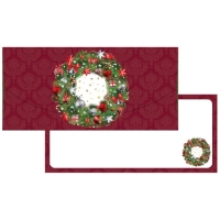 Darčeková obálka červená Vianočný veniec 21 x 10 cm