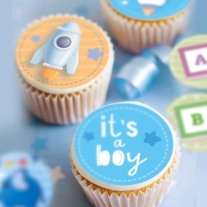 Dekorace na cupcakes z jedlho papru Baby Boy 3,4 cm 20 ks