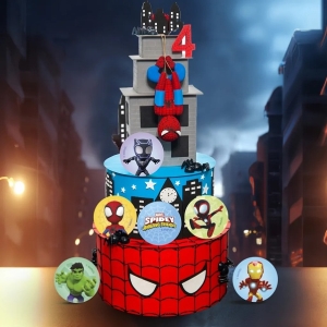 Dekorace na cupcakes fondnov list Spidey - 34 mm