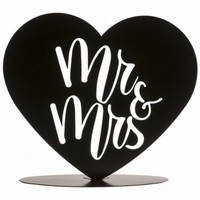 Dekorácia na tortu Srdce čierne metalické Mr&Mrs 14,5 cm