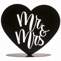Dekorcia na tortu Srdce ierne metalick Mr&Mrs 14,5 cm
