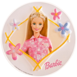 Dekorace na dort plastov disk Barbie 18 cm 3 ks