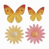 Dekorácia na tortu z jedlého papiera Kvety 4 ks a motýle 4 ks