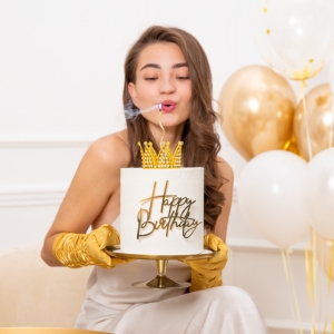 Dekorace na dort zlat� korunka se st��brn�mi krystaly 7 cm