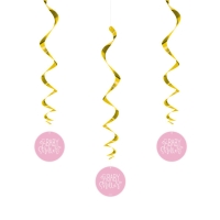 Dekorácia závesná Špirály Baby Shower ružovo-zlaté 3 ks