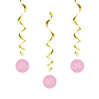 Dekorcia zvesn pirly Baby Shower ruovo-zlat 3 ks