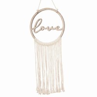 Dekorcia zvesn, dreven "Love" s macrame 1 ks