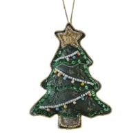 Dekorácia závesná ozdoba Vianočný stromček vyšívaný 8 cm