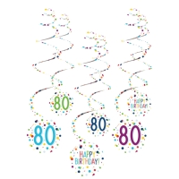 Dekorácia závesné špirály "80" Farebné konfety 6 ks