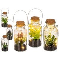 Dekoratvna banka s rastlinou a LeD svetielkami 8x17 cm