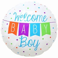 FÓLIOVÝ balónek kulatý s nápisem Welcome Baby Boy