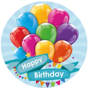 Fondánový list na dort Balónky Happy Birthday bez cukru 15,5cm