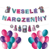 Girlanda "Vesel narozeniny" Girl 3 ks, 120 cm a balniky 20 ks