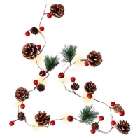 Girlanda vianočná s LeD svetielkami šišky/vetvičky/červené guličky 220 cm
