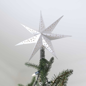 Hvězda papírová bílá špička na stromeček 15 cm