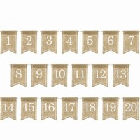 Jutové visačky s číslami 1-20 na označenie stolov