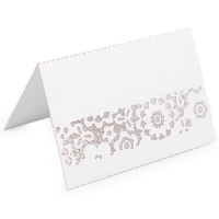 Menovky papierové Čipková bordúra biela perleť 50 ks