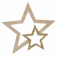 VIANOČNÉ konfety hviezdy drevené s glitrami zlaté 3,5x4cm 12ks