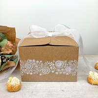Krabička na výslužku prírodná Biela čipka 16,5 x 16,5 x 11 cm, 8 ks