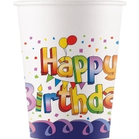Kelmky paprov Happy Birthday modr okraj 200 ml 8 ks