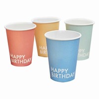 Kelímky papierové "Happy birthday" mix farieb 8 ks