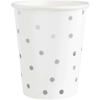 Tgliky papierov biele so striebornmi bodkami 220 ml 6 ks