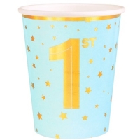Kel�mky pap�rov� modro zlat� 1. narozeniny 220 ml 6 ks