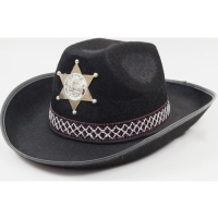 Klobúk kovbojský čierny s odznakom šerifa v tvare hviezdy