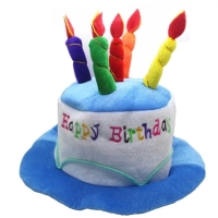 Klobúk plyšový so sviečkami Happy Birthday 30 x 27 cm