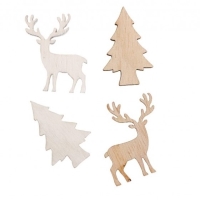 Konfety drevené biele/prírodné Soby a stromčeky 3,5x2,5 cm (24) ks