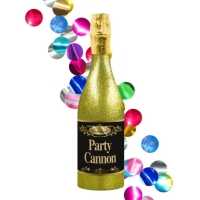 Konfety vystreľovacia Fľaša šampanského zlatá 32 cm