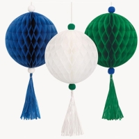 Guľa dekoračná so strapcom biela/modrá/zelená 40,6 cm (3 ks)