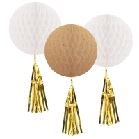 Gua dekoran so strapcami biela/prrodn/zlat 30,4 cm 3 ks