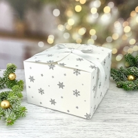 Krabička darčeková biela s vločkami 16,5x16,5x11 cm