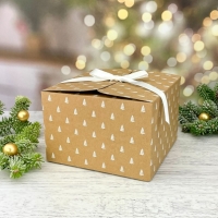 Krabička darčeková kraftová so stromčekmi 16,5 x 16,5 x 11 cm