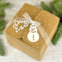 Krabička vianočná darčeková Snehuliak a stromček 16,5x16,5x11 cm (8 ks)