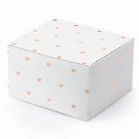 Krabiky biele s rosegold srdiekami 6x3,5x5,5 cm (10 ks)