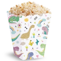 Krabičky na popcorn Dinosaury 7,5 x 7,5 x 15 cm 5 ks