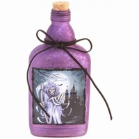 HALLOWEEN DEKORÁCIA Fľaša sklenená Elixír smrti fialový