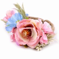 Náramok Boho s textilnými kvetmi - púdrová ruža