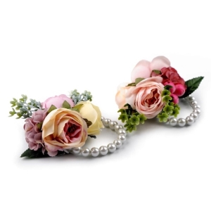 Náramek perlový s květy pro družičky starorůžový