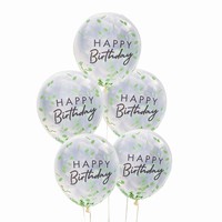Narodeninové balóniky so zelenými konfetkami 30 cm, 5 ks